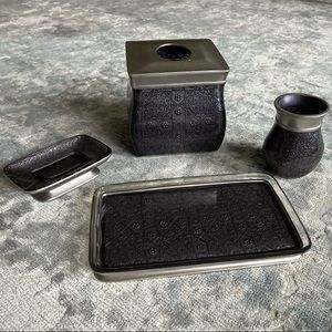 4 Pc Bathroom Accessories- Purple/Silver Resin